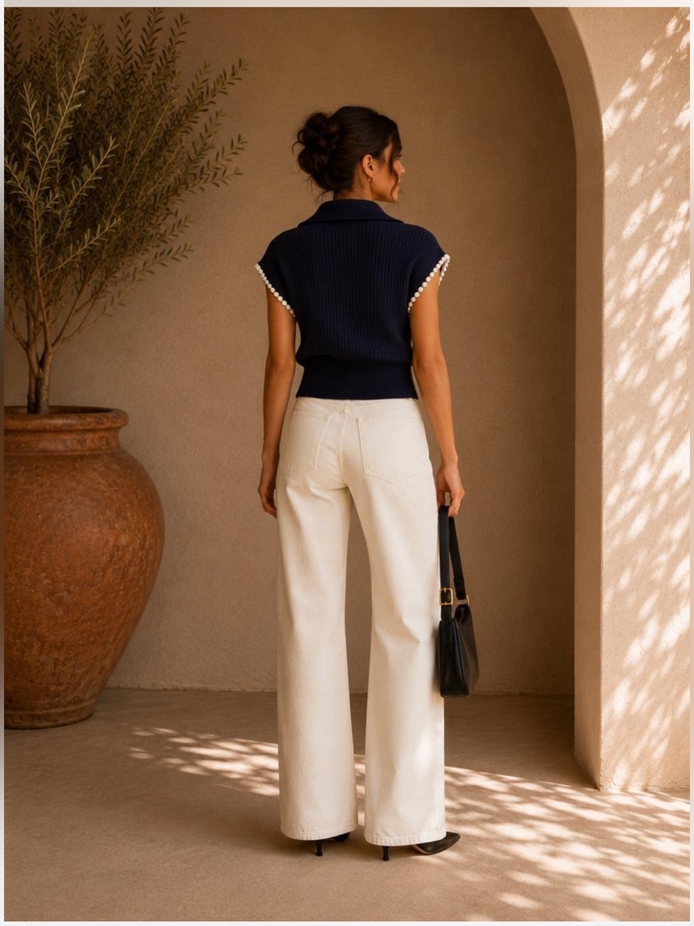 Commense Blue Contrast Trim Knit Vest S | Old Money Collared Top - Picture 2 of 5